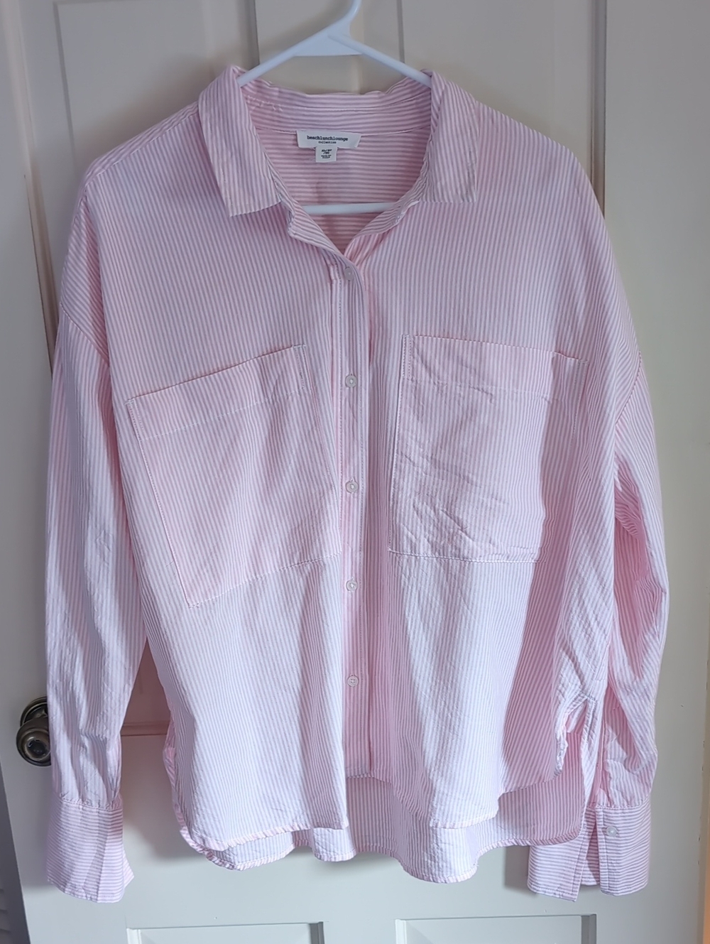 beachlunchlounge Light Pink Striped Casual Button-Down Shirt